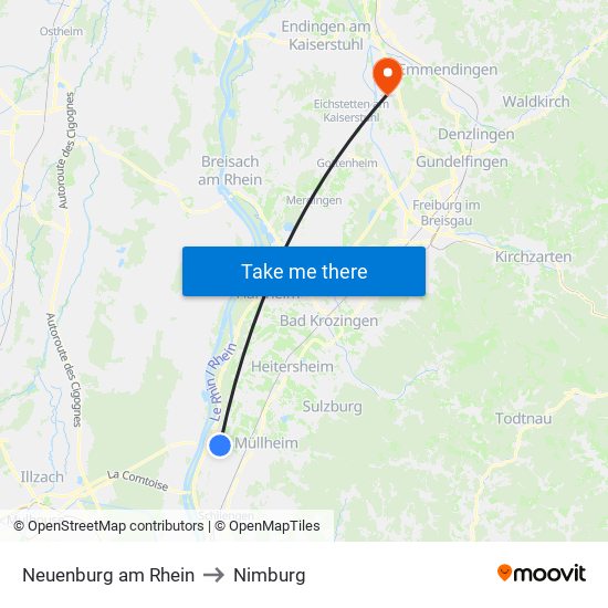 Neuenburg am Rhein to Nimburg map