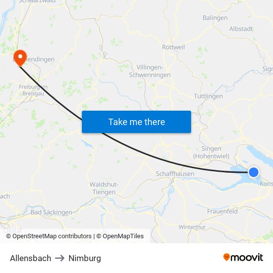 Allensbach to Nimburg map