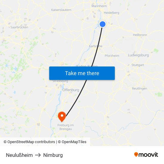 Neulußheim to Nimburg map
