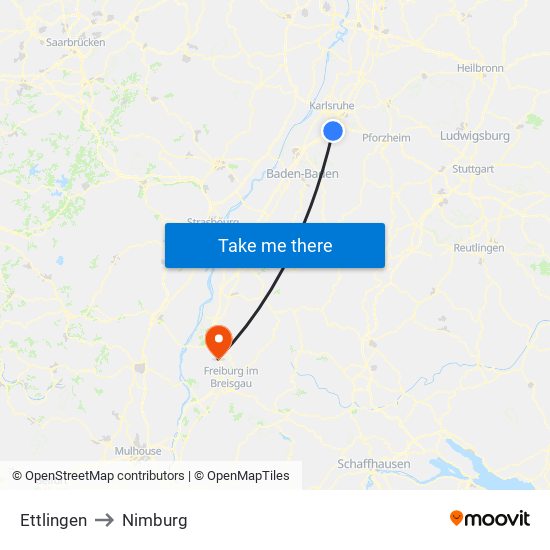 Ettlingen to Nimburg map