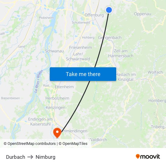 Durbach to Nimburg map