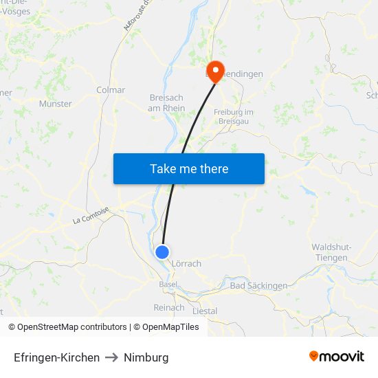 Efringen-Kirchen to Nimburg map