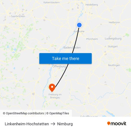 Linkenheim-Hochstetten to Nimburg map