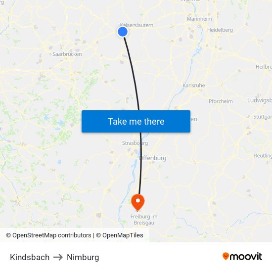 Kindsbach to Nimburg map