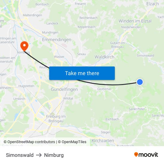 Simonswald to Nimburg map