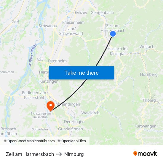 Zell am Harmersbach to Nimburg map