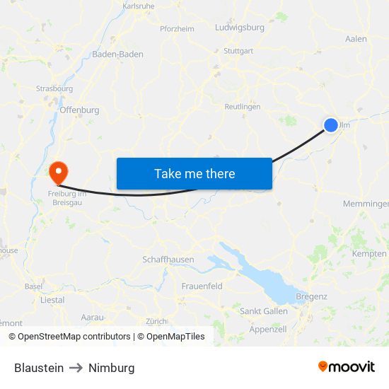 Blaustein to Nimburg map