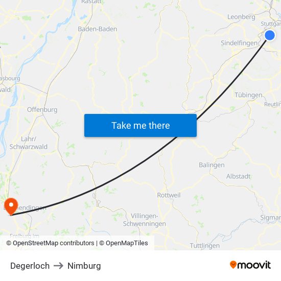 Degerloch to Nimburg map