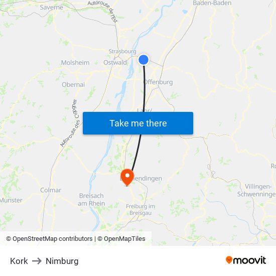 Kork to Nimburg map