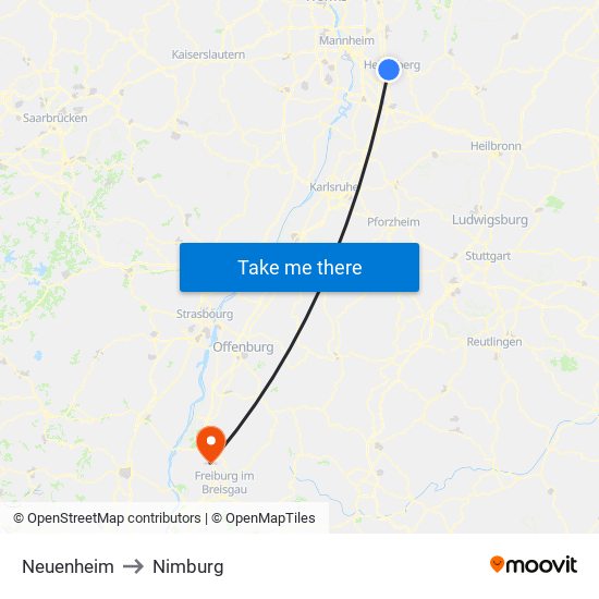Neuenheim to Nimburg map