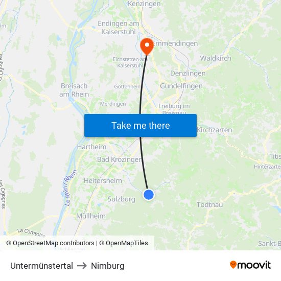 Untermünstertal to Nimburg map