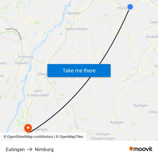 Eutingen to Nimburg map