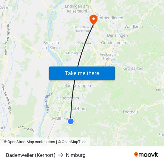 Badenweiler (Kernort) to Nimburg map
