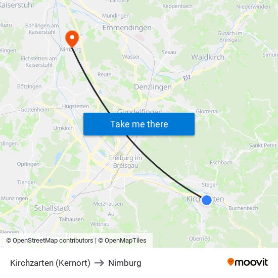Kirchzarten (Kernort) to Nimburg map