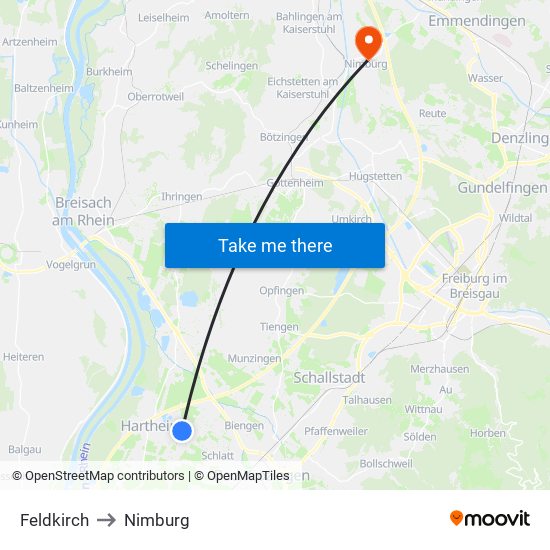 Feldkirch to Nimburg map