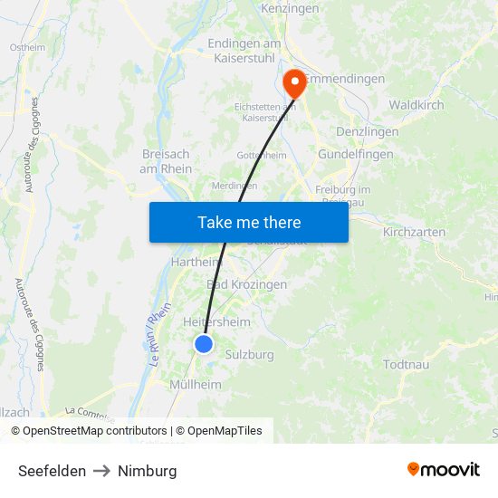 Seefelden to Nimburg map