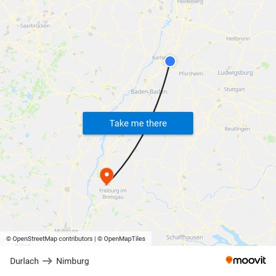 Durlach to Nimburg map
