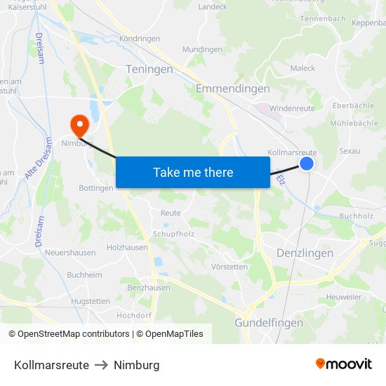 Kollmarsreute to Nimburg map