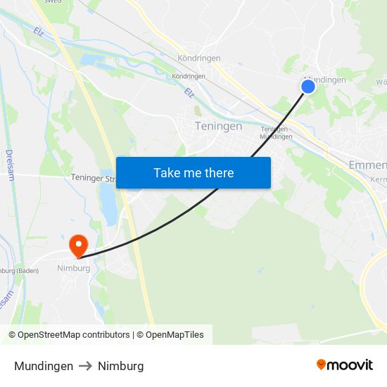 Mundingen to Nimburg map