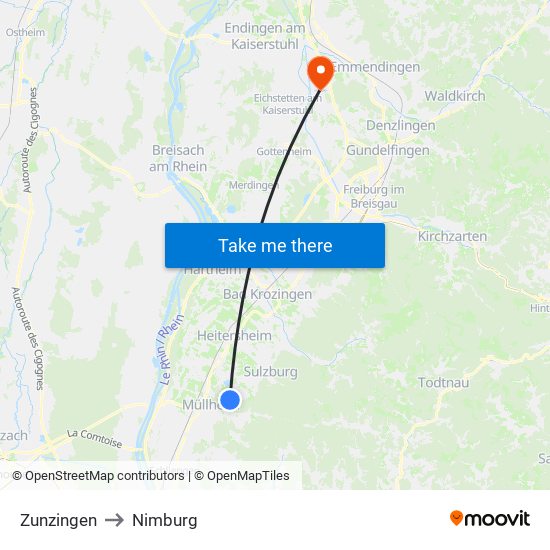 Zunzingen to Nimburg map