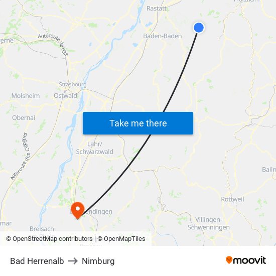 Bad Herrenalb to Nimburg map