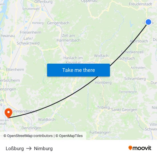 Loßburg to Nimburg map
