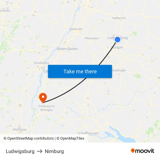 Ludwigsburg to Nimburg map