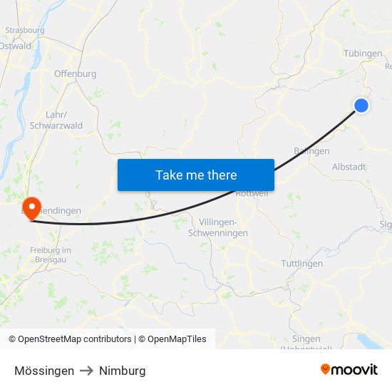 Mössingen to Nimburg map