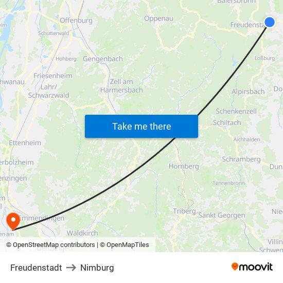 Freudenstadt to Nimburg map