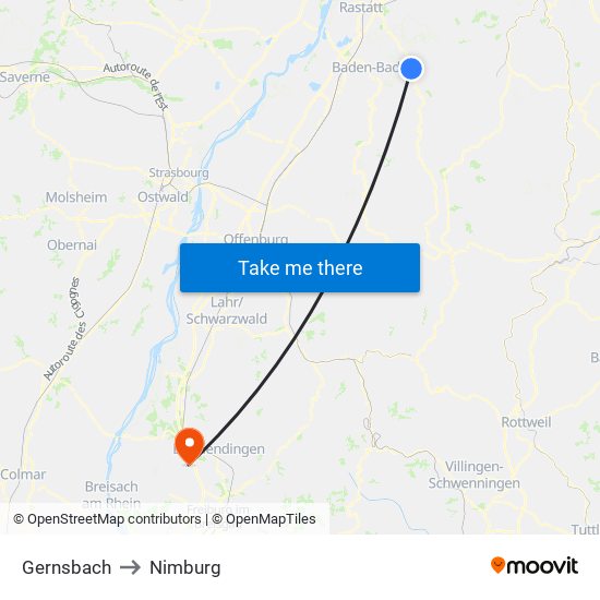 Gernsbach to Nimburg map