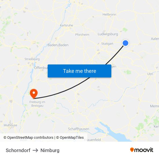 Schorndorf to Nimburg map