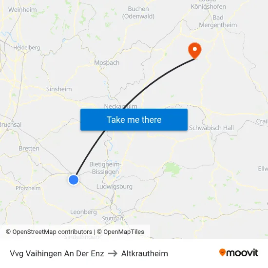 Vvg Vaihingen An Der Enz to Altkrautheim map