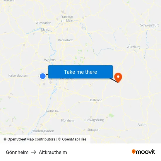 Gönnheim to Altkrautheim map