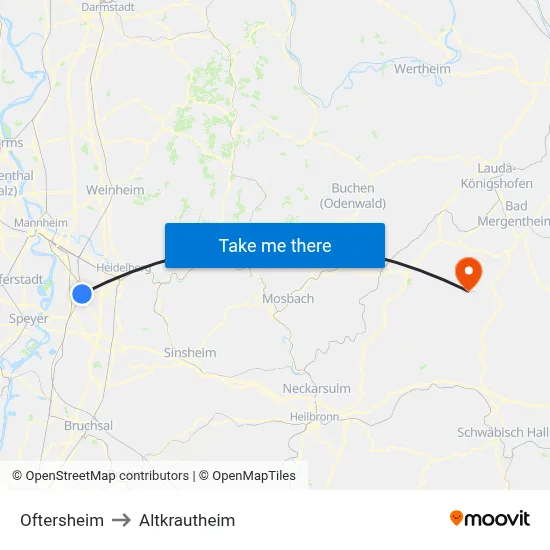 Oftersheim to Altkrautheim map