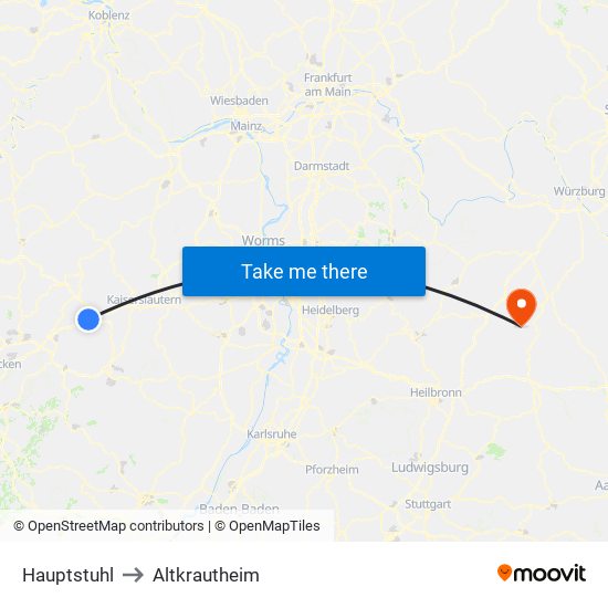 Hauptstuhl to Altkrautheim map