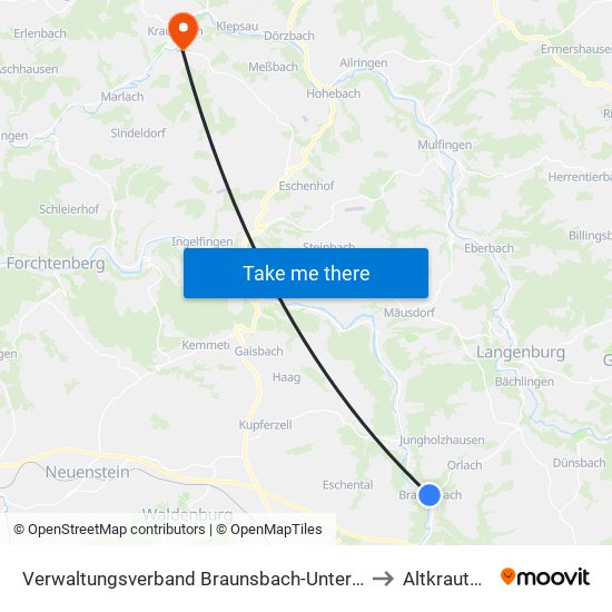 Verwaltungsverband Braunsbach-Untermünkheim to Altkrautheim map