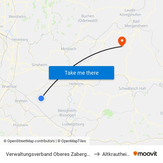 Verwaltungsverband Oberes Zabergäu to Altkrautheim map