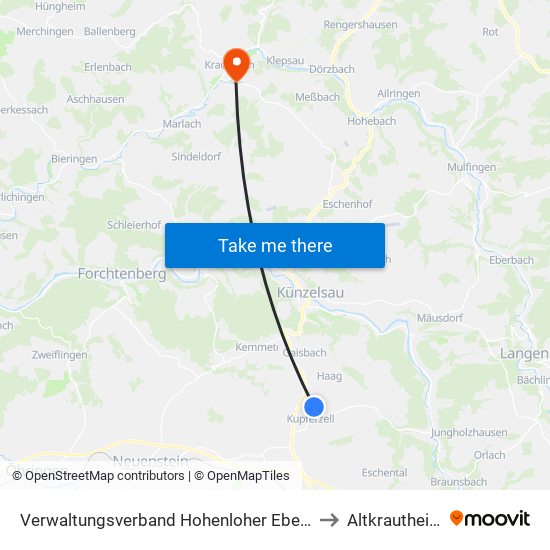 Verwaltungsverband Hohenloher Ebene to Altkrautheim map