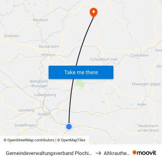 Gemeindeverwaltungsverband Plochingen to Altkrautheim map