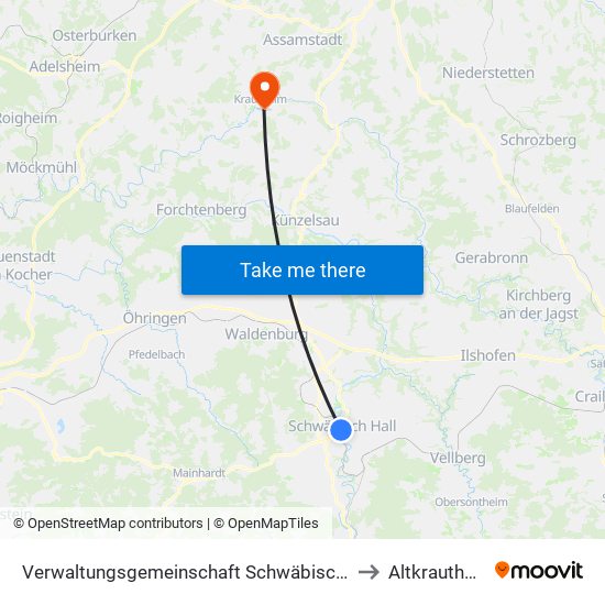 Verwaltungsgemeinschaft Schwäbisch Hall to Altkrautheim map