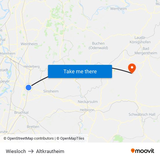 Wiesloch to Altkrautheim map