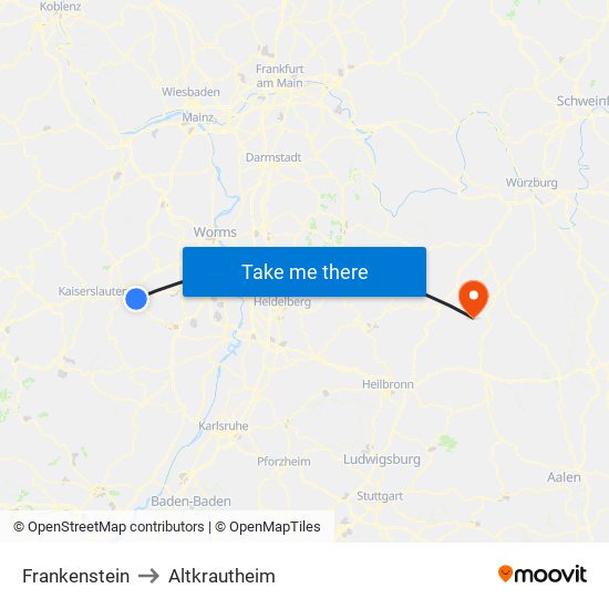 Frankenstein to Altkrautheim map