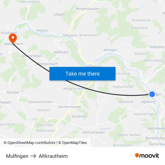 Mulfingen to Altkrautheim map