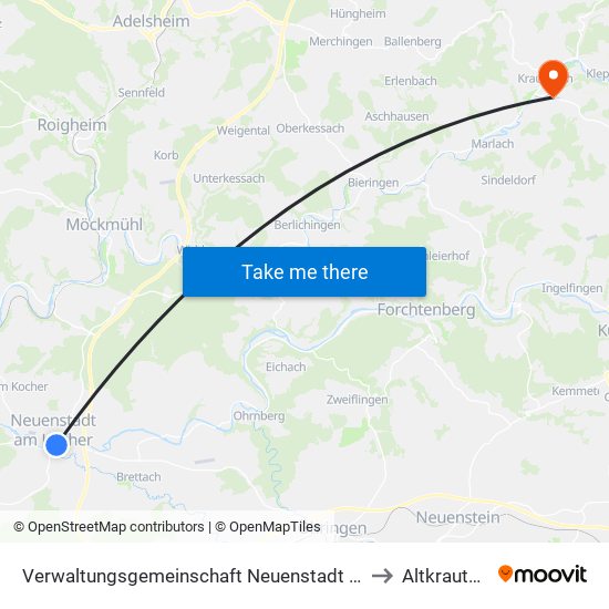 Verwaltungsgemeinschaft Neuenstadt am Kocher to Altkrautheim map