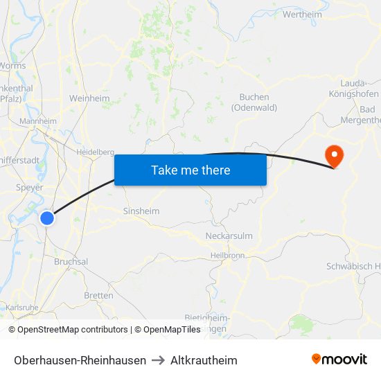 Oberhausen-Rheinhausen to Altkrautheim map