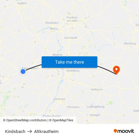 Kindsbach to Altkrautheim map