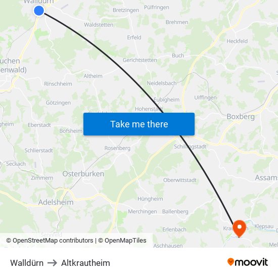 Walldürn to Altkrautheim map