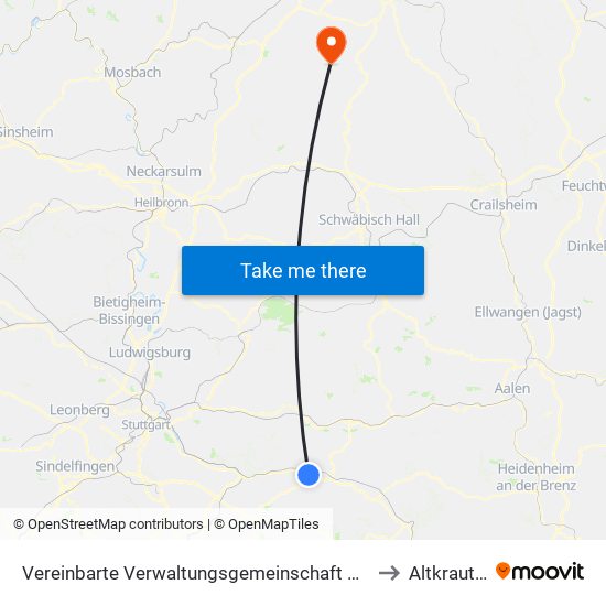 Vereinbarte Verwaltungsgemeinschaft Der Stadt Uhingen to Altkrautheim map