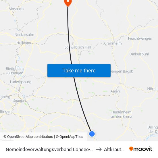 Gemeindeverwaltungsverband Lonsee-Amstetten to Altkrautheim map