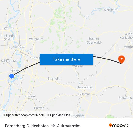 Römerberg-Dudenhofen to Altkrautheim map